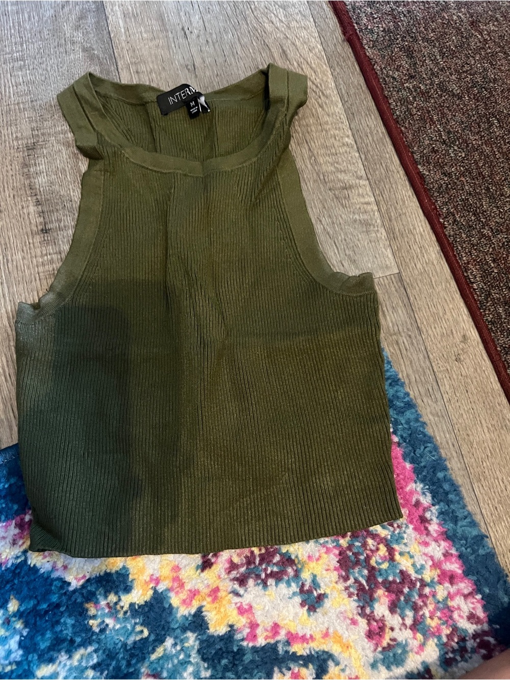 Intermix Olive Ribbed Cropped Tank Top - Picture 5 of 9
